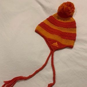Adidas orange vintage beanie with ties